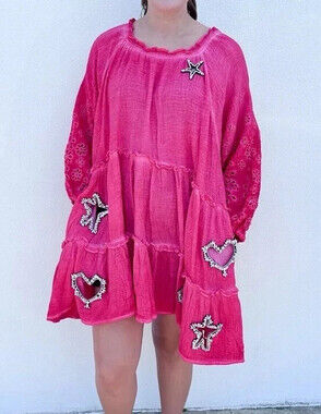 A Rare Bird Shine Bright One Size Star Heart Cutout Bling Rhinestone Tunic Dress